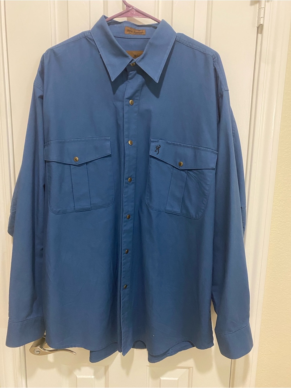 Browning 73765 Men’s XL/16 Blue Long Sleeve Shirt Vintage Cotton Logo EUC